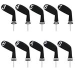 LeFeng 10pcs Knitted Golf Iron Head Covers 3-9/A/P/S Set - Lightweight and Durable Material - Multiple Patterns Golf Club Head Covers - Fit Well for Callaway Ping Taylormade Cobra Etc.(Black)