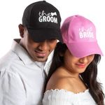 AICA Bride & Groom Cotton Cap for Men and Women – Black & Pink (Pack of 2)| Pre Wedding Photo Shoot Prop & Dress Outfit