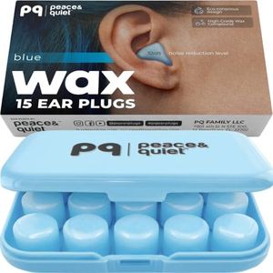 PQ Wax Ear Plugs for Sleeping, Swimming - 15 Soft Noise Cancelling Silicone Gel Wax Earplugs for Sleep and Swimmers, Ear Protection with Sound Blocking Level of 32 Db, (15-Pillows), Color: Blue