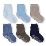 LA Active Athletic Crew Grip Socks - 6 Pairs - Baby Toddler Infant Newborn Kids Boys Girls Non Slip/Anti Skid (Boys, 6-12 Months)