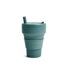 STOJO On-The-Go Biggie Collapsible Coffee Cup with Lid - 16oz / 473ml - Reusable & Foldable Silicone Travel Mug - Portable, Pocket Size - Dishwasher Safe - Eucalyptus