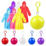 Xrkuu 6 Pieces Disposable Emergency Rain Ponchos, Waterproof Raincoats Packaged in Keychain Ball with Hook, Colorful Portable Adult Rainwear for Camping, Cycling & Outdoor Activities