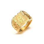 GAUEIOUR Men's Gold Plated Ring Wedding Ring Kanji Ring, Wealth Lucky Gold Ring, Rap Singer Finger Ring, Adjustable Size,A birthday Gift For Men