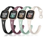 Ouwegaga Compatible with Fitbit Sense Bands/Fitbit Sense 2 Bands/Fitbit Versa 3 Bands/Fitbit Versa 4 Bands Women Men, Soft Thin Narrow Slim Silicone Sport Watch Strap for Fitbit Smartwatch, 4 Packs