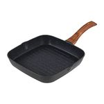 Vinod Zest Plus Die Cast Aluminium Grill Pan - 24 cm | Barbeque / Tandoori | 5mm Thick | 5 layer Coating| Wooden Finish Handle | Induction & Gas Base | 1 Year Warranty