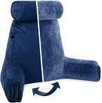 Husband Pillow Medium Aspen Edition Dark Blue, Sit Up Reading & Bed Rest with Arms, Ultra-Comfy, Detach Neck Roll - Premium Shredded Memory Foam Backrest, Reverses to Micro: Suede or Plush