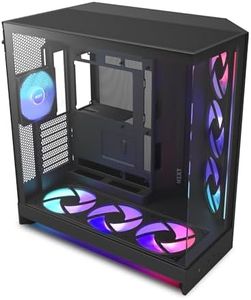 NZXT H9 Flow RGB+ (2025) – Large Dual-Chamber ATX Mid-Tower Airflow PC Case – Includes 7 RGB Fans (6 x 140mm, 1 x 120mm) & Control Hub – 420mm Radiator Support – Back-Connect Ready – Black