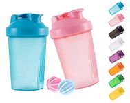 ANNAKIKI Shaker Bottle Protein Shakes and 16-Ounce/400ML Shaker Bottle with Wire Whisk Balls,Free of BPA plastic (Blue+Pink(2PCS))