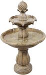 Sunnydaze 35-Inch 2-Tier Solar Water Fountain Outdoor with Battery Backup - Submersible Pump - Resin and Fiberglass - Earth