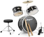 GarveeLife Drum Set, 3 Piece Junior Drum Set with with Cymbal, Tom, Bass Drum, Drumsticks, Bass Pedal and Drum Stool, Beginner Musical Instruments,Black