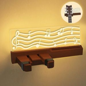 YuanDian Light Up Guitar Wall Mount with Pick Holder, LED Wooden Guitar Hanger USB Powered for Acoustic, Electric, Bass, Ukulele, Mandolin Display and Storage, Guitar Gifts for Guitar Players Men