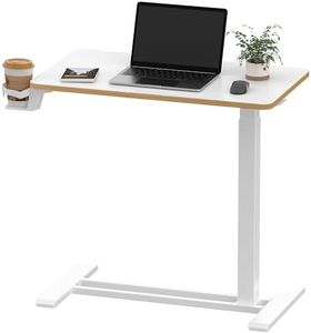 SANODESK Medical Adjustable Overbed Bedside Table with Hidden Casters, Pneumatic Mobile Laptop Computer Standing Desk Cart with Tray, Hospital and Home Use(27.6" W x 15.7" D, White)