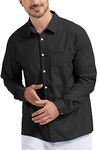 YAOBAOLE Mens Chest Pocket Beach Shirt Long Sleeve Button Down Loose Fit Shirt Black M