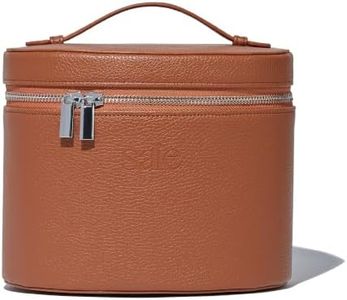 Saie Original Vanity Case - Vegan Leather Makeup Bag + Travel Toiletry Bag With Removable Interior Organizer - Durable + Portable Makeup Pouch with Carrying Handle + Zipper Closure - Caramel Brown