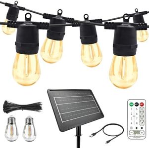 35M Solar String Lights Outdoor with 30 S14 LEDs & 2 Spares, 48Hrs 7200mAh, USB/Solar Charging, 8 Modes Remote, IP65 Waterproof, 2 Installation for Garden