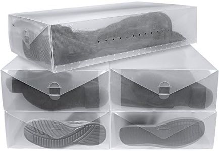 Greenco Clear Foldable Shoe Storage Boxes, 5 Pack - Stackable Heavy Duty Plastic Boot Storage Box, Perfect for Apartments, Small Spaces, and College Dorm Rooms, Shoe Box and Boot Organizer