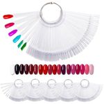 300Pcs Clear Nail Swatch Pop Sticks, FHDUSRYO Fan-Shaped Nail Colour Display Art Tips with 6 Metal Rings, Fake Practice Nail Board for Nail Salon and Beginners Nail Gel Polish Practice