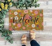 KorhLeoh Floral Welcome Mats Flower Coir Door Mat Colorful Spring Door Mat Indoor Entrance Cute Decorative Outdoor Doormats Non Slip Outside Door Mats for Front Door Rugs 17 * 30"