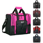 WOLT Bowling Ball Bag for Single Ball - Bowling Ball Tote Bag with Padded Ball Holder, 2 Pockets Fit Bowling Shoes Up to Mens Size 14 and Accessories (Pink)