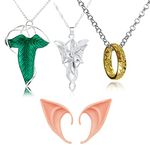 UoYu 4 pcs Arwen Evening Star Necklace Ring Pendant Chain Necklace Elven Green Leaf Brooch Pin Pendant Necklace Elf Ears Set, Zinc, No Gemstone