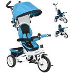 HOMCOM Trike for Kids, 6 in 1 Tricycle, Pedal Push Bike w/Push Handle, Removable Canopy, 5-point Seat Belt, Storage, Cushion, Footrest, Brake, for 1-5 Years Toddler, Pink