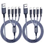 Multi Charging Cable USB Charger Cord - Universal Nylon Braided Fast Charge Multiple Charger Devices with 2*iOS/Type C/Micro USB Ports for Cell Phones/iPhone/Samsung/PS/Tablets[2Pack 4Ft]