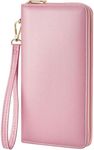 Chelmon Women's Wallet RFID Blocking Long Clutch Zip Around Travel Leather Purse Large Capacity Credit Card Holder with Grip Hand Strap