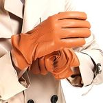 Mens Luxury Nappa Lambskin Leather Gloves Winter Warm Touchscreen Gloves Cashmere Lining,Tan,L