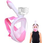 Wsobue Snorkel Mask for Kids,Full Face Diving Mask Anti-Fog, Anti-Leak Dry Top Snorkel Set for Children Aged 5-14 (White Pink XS for Kids)