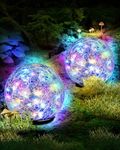 Coroor Garden Solar Ball Lights Outdoor Waterproof, 80 LED Cracked Glass Globe Solar Power Ground Lights for Path Yard Patio Lawn, Outdoor Decoration Landscape Colorful(2 Pack 5.9'')