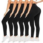 5 Pack Leggings for Women High Waist Buttery Soft Tummy Control Workout Yoga Pants(5 Pack Black, Large-X-Large)