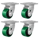 FOVERSWIVE 3"x2" Heavy Duty Casters- Polyurethane on Steel Wheel, Capacity up to 3200 Lb. Use for Platform Truck, U-Boat Cart, Workbenches (4 Swivel)