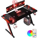 Homall Gaming Desk with LED Lights, 120 x 60cm RGB Gaming Table Z Shape, Large Computer Desk with Headphone Hook and Cup Holder, Gamer Table for Home Office, Black