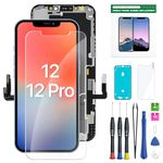 Hoonyer for iPhone 12/12 Pro Screen Replacement Kit, 6.1” LCD Display Touch Screen Full HD Digitizer, Easy Installation with Repair Tools & Tempered Screen Protector (for iphone 12)