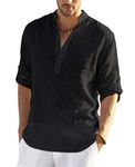 COOFANDY Men's Casual Long Sleeve Henley Shirts Cotton Linen Premium Beach T-Shirt Black