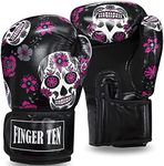 Boxing Gloves Women 8 10 12 14 oz, Leather Womens Kickboxing Sparring Punching Gloves Color White Pink Black, Workout Kick Boxing Gloves for Muay Thai Maya MMA Training(8 OZ, Black Gloves)