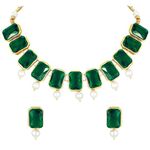 Peora Traditional Jewellery Green Crystal Pearl Necklace Earring Jewellery Set for Women Girls Wedding