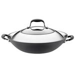 Anolon Advanced Hard Anodized Nonstick Stir Fry Wok Pan with Lid, 14 Inch, Gray