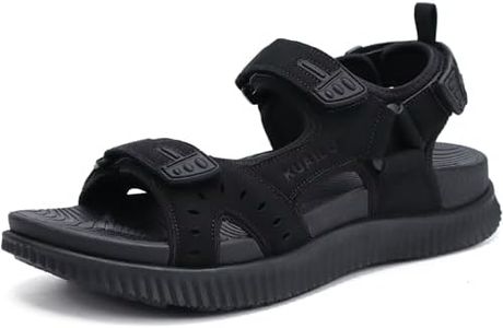 KuaiLu Mens Leather Hiking Sandals With Arch Support Orthopedic Sport Recovery Athletic Walking Sandals For Man Outdoor Summer Casual Thick Cushion Beach Water Fisherman Sandal, size 7 Black