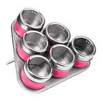 Premier Housewares Hot Pink Magnetic Spice Jars Adjustable Herbs and Spices Set of 6 Steel Seasoning Jars Spice Tin Magnetic Spice Rack Kitchen Spice Rack