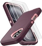 MXX Heavy Duty Made for iPhone 16 Case with Tempered Glass Screen, 3-Layer Full Body Protection Shockproof Dustproof Anti-Drop Cover for 16 Phone Case 6.1" (Plum/Light Pink)