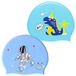 2 Pack Silicone Swimming Cap for Kids Waterproof Bathing Cap for Children Cartooon Mermaid Unicorn Pattern Swimming Cap for Boys and Girls Aged 5-12