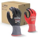 LINCONSON 12 Pack Safety Performance Series Construction Mechanics Wrinkle Latex Work Gloves (Black & Red, Large (12 Pairs))