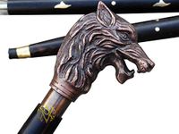 Antique Vibes Brass Handle Victorian Telescope Foldable Wooden Walking Stick Cane Ideal Vintage Gift Men Women Father/Mother (Wolf) Black