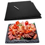 JMIATRY 3PCS Slate Cheese Board 12 X 12 Inches Slate Charcuterie Boards Black Slate Tray Slate Cutting Board With Stone Chalks Slate Plate Set for Fruit Dessert Appetizer Cake Fruit Meat