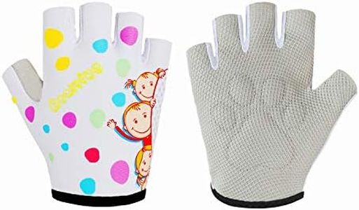 Kids Half-Finger Climbing Gloves for Age 3-10 Boys and Girls Monkey Bars Biking, Good Grip Control Gloves for Gymnastics Scooter Balance Boards Outdoor Sports (White, S (5-6 Years))