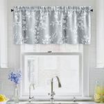 FMFUNCTEX Valance Curtain for Kitchen Windows/Bathroom/Living Room/Bedroom, Blossom Blackout Window Valance Thermal Insulated Rod Pocket Floral Valance Curtains, 50" W x 18" L, Grey and White, 1 Panel