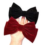 LinenBlue Velvet Hair Bow Knot Clip for Women & Girls (Big Maroon & Black Bow) (Pack of 2)