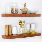 Homeforia Rustic Farmhouse Floating Shelves - Bathroom Wooden Shelves for Wall Mounted - Thick Industrial Kitchen Wood Shelf - 24 x 6.5 x 1.75 inch - Set of 2 - Honey Oak Color