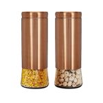 Amazon Brand - Solimo Rose Gold Bell Bottom Glass Jar | Multipurpose Kitchen Organizer with See-Through Window | 2250 ml Set of 2